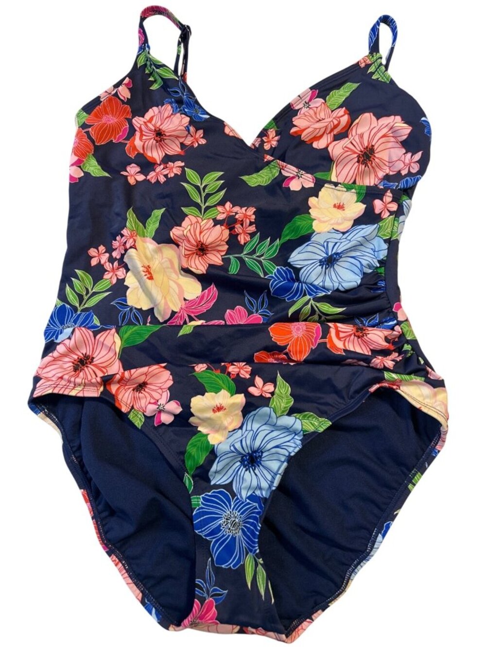 Liz Claiborne Size 12  Floral One-Piece Swimsuit With Adjustable Straps Ruched